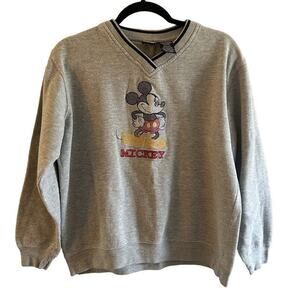 Vintage 90s Mickey Unlimited Gray V Neck Sweatshirt Embroidered Mickey M